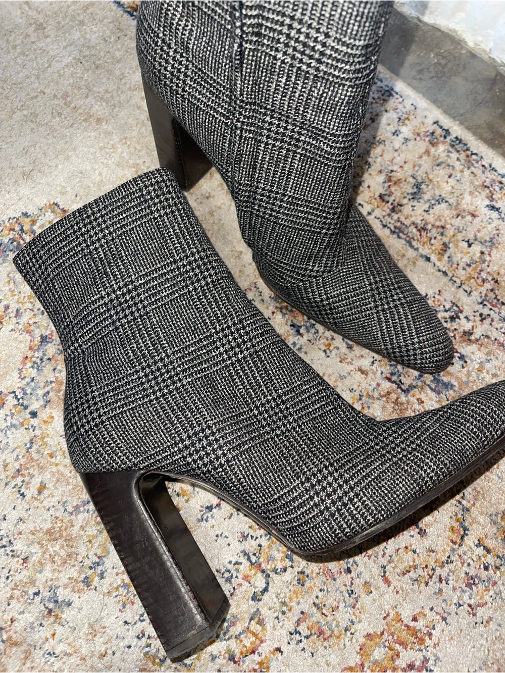Balenciaga Plaid Architectural Heel Ankle Boots